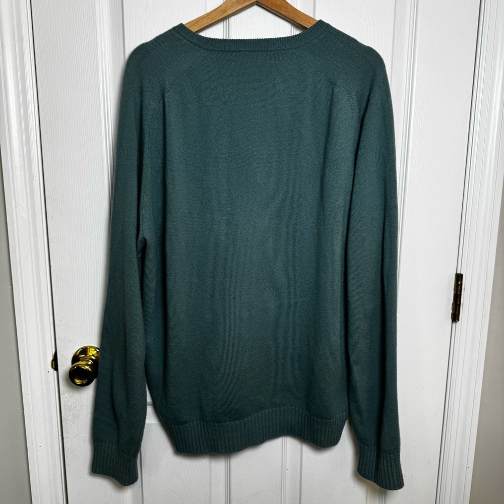 Brooks Brothers Italy Merino Wool V Neck Sweater Size XL Teal Blue Green - Picture 10 of 11